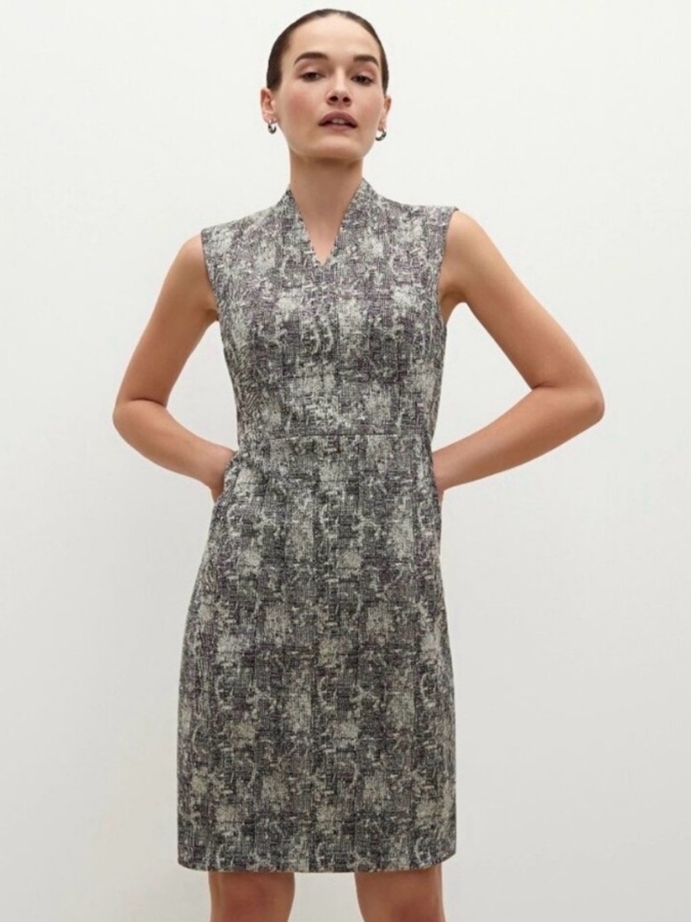 MM Lafleur Sleeveless Aditi Dress, Black and White Texture